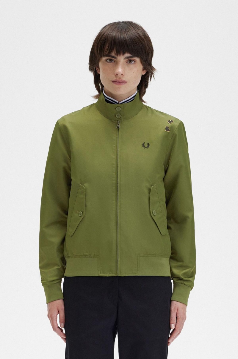 Manteaux Fred Perry Printed Lining Zip-Through Femme Vert | MFRHR97321