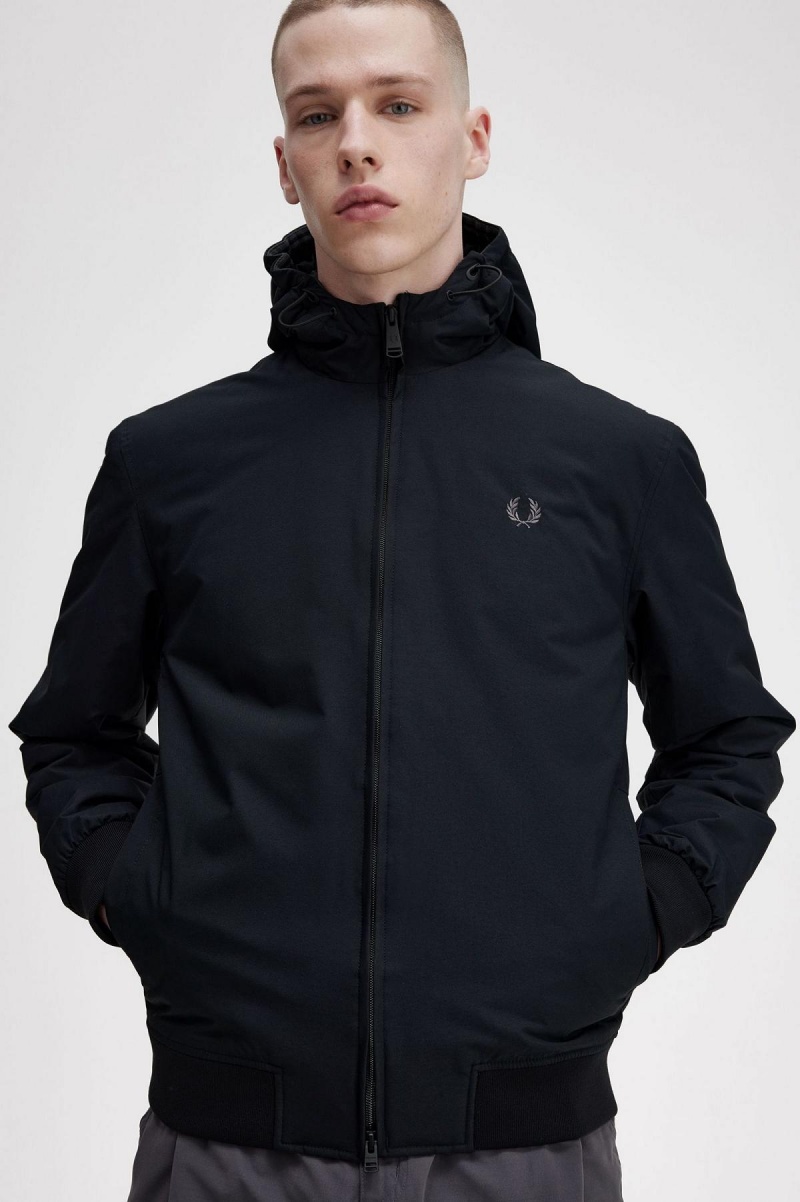 Manteaux Fred Perry Rembourré Encapuchonné Brentham Homme Noir | FREAH54908