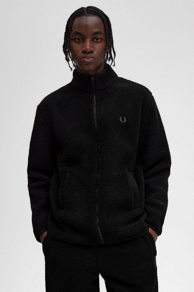 Manteaux Fred Perry Zip Through Borg Fleece Homme Noir | LFRSX91315