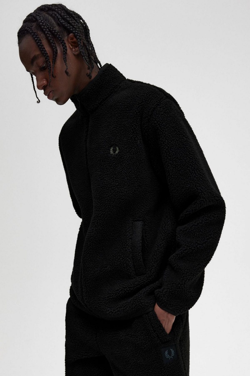 Manteaux Fred Perry Zip Through Borg Fleece Homme Noir | LFRSX91315