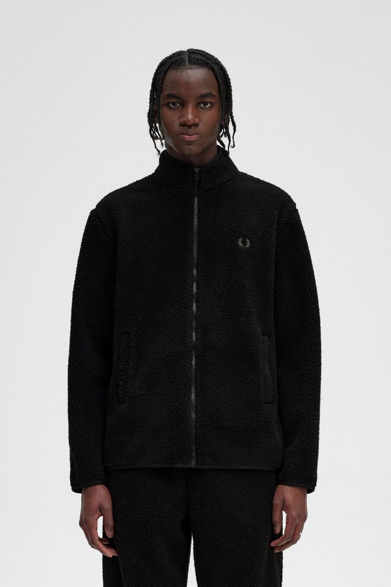 Manteaux Fred Perry Zip Through Borg Fleece Homme Noir | LFRSX91315