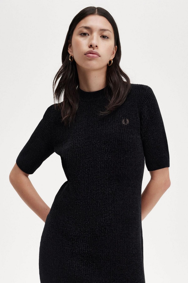 Peignoir Fred Perry Chenille Rib Femme Noir | FRQCS60346