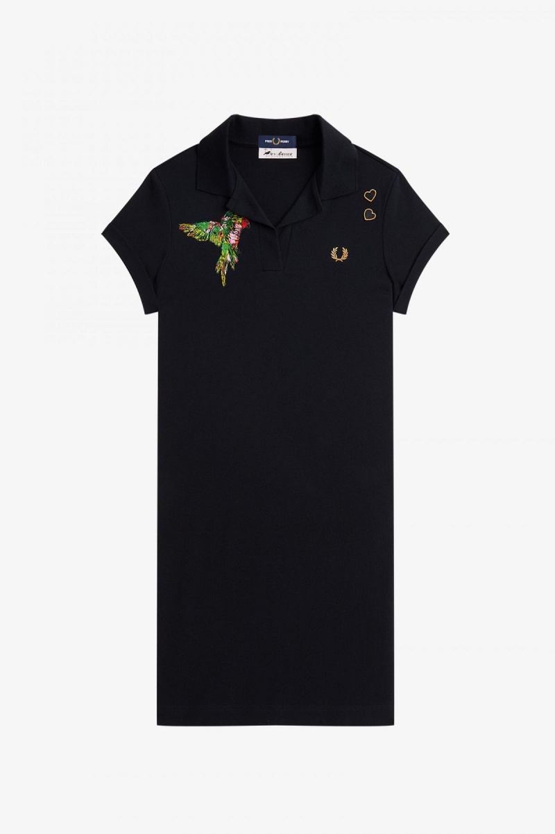 Peignoir Fred Perry Embroidered Piqué Femme Noir | FRJBT49184