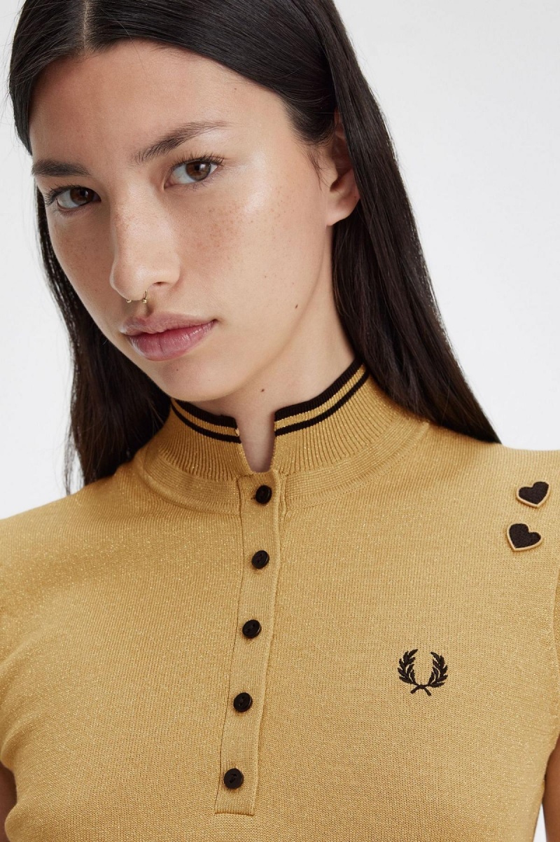 Peignoir Fred Perry Metallic Tricoté Femme Doré | FRCIF19899