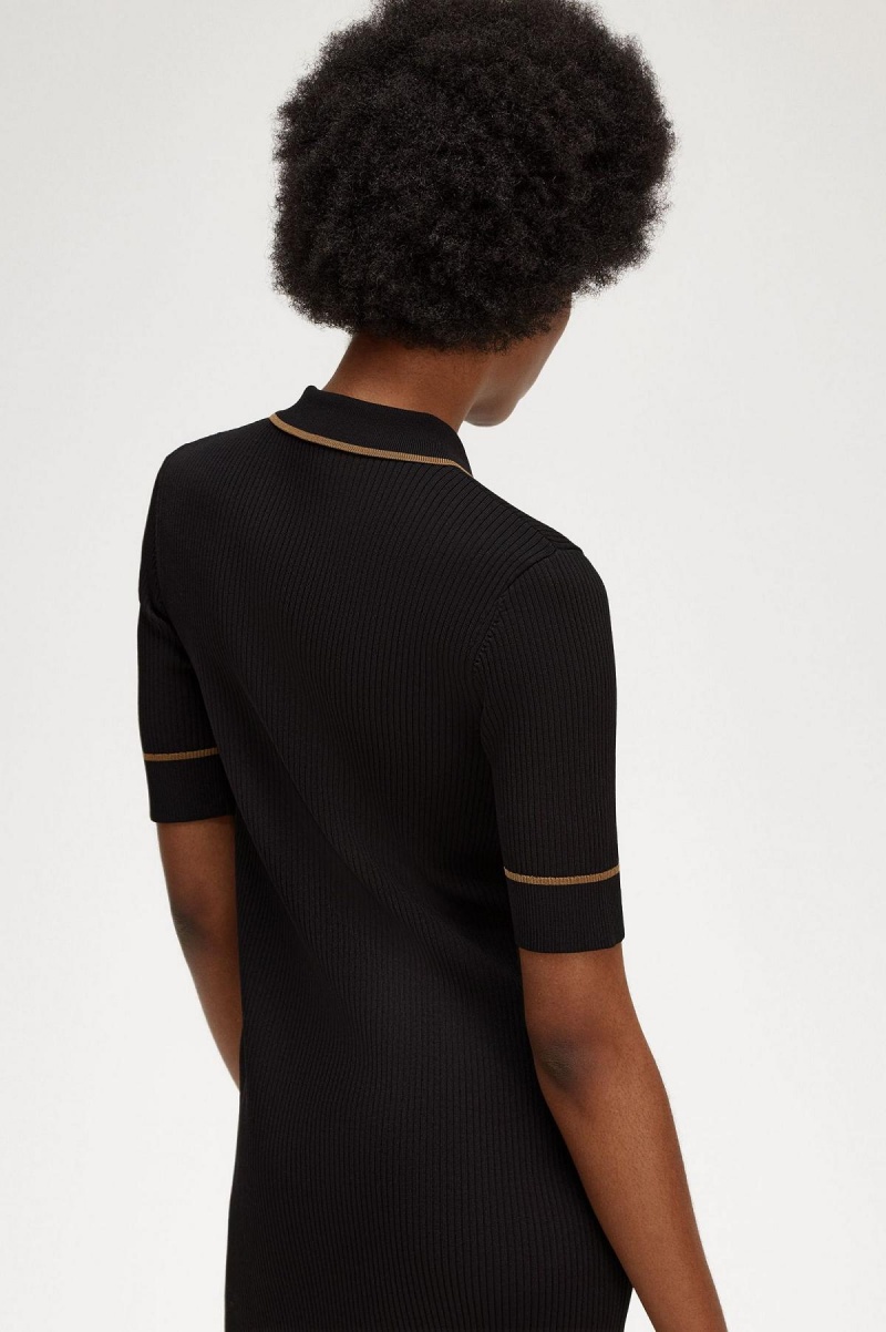 Peignoir Fred Perry Nervuré Tricoté Shirt Femme Noir | FRCVG25059