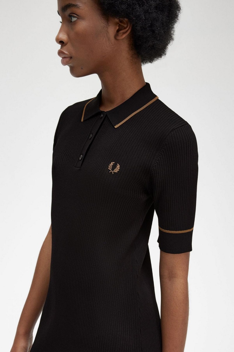 Peignoir Fred Perry Nervuré Tricoté Shirt Femme Noir | FRCVG25059