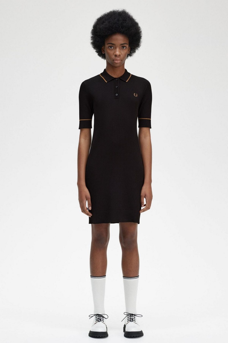 Peignoir Fred Perry Nervuré Tricoté Shirt Femme Noir | FRCVG25059