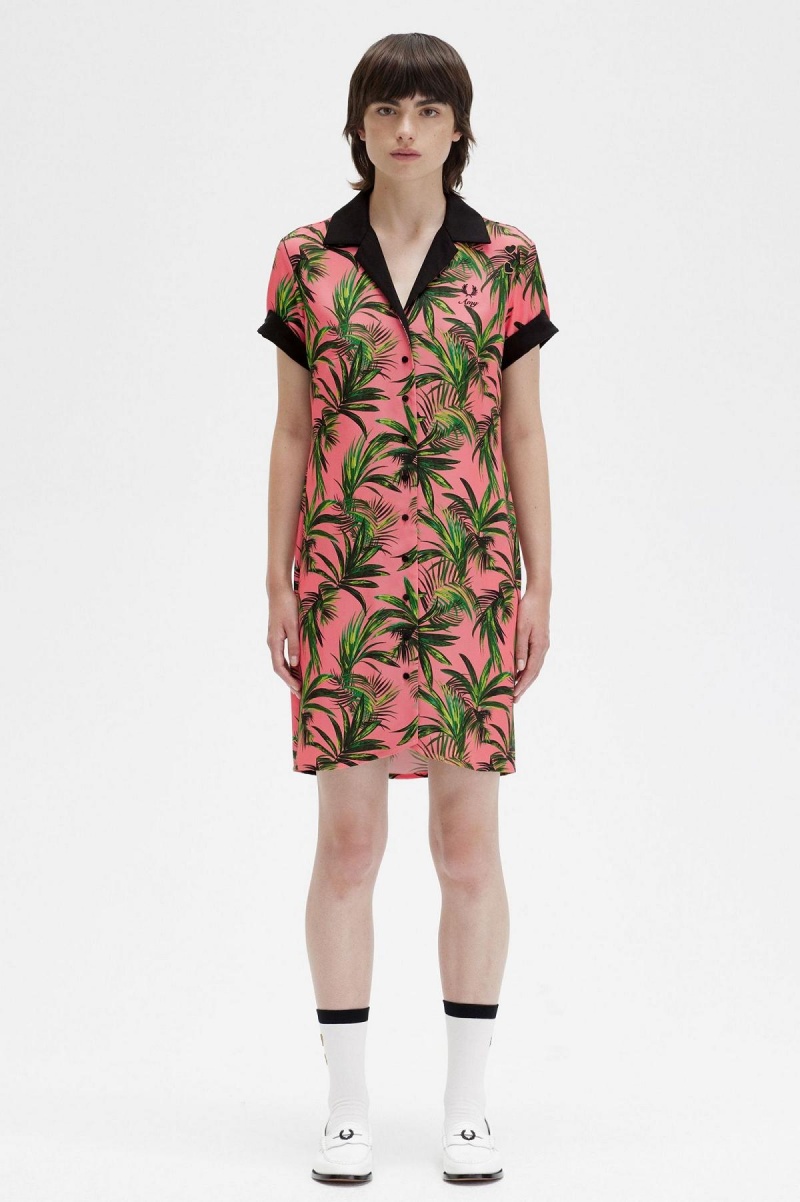 Peignoir Fred Perry Palm Print Shirt Femme Corail | FRZPD31890