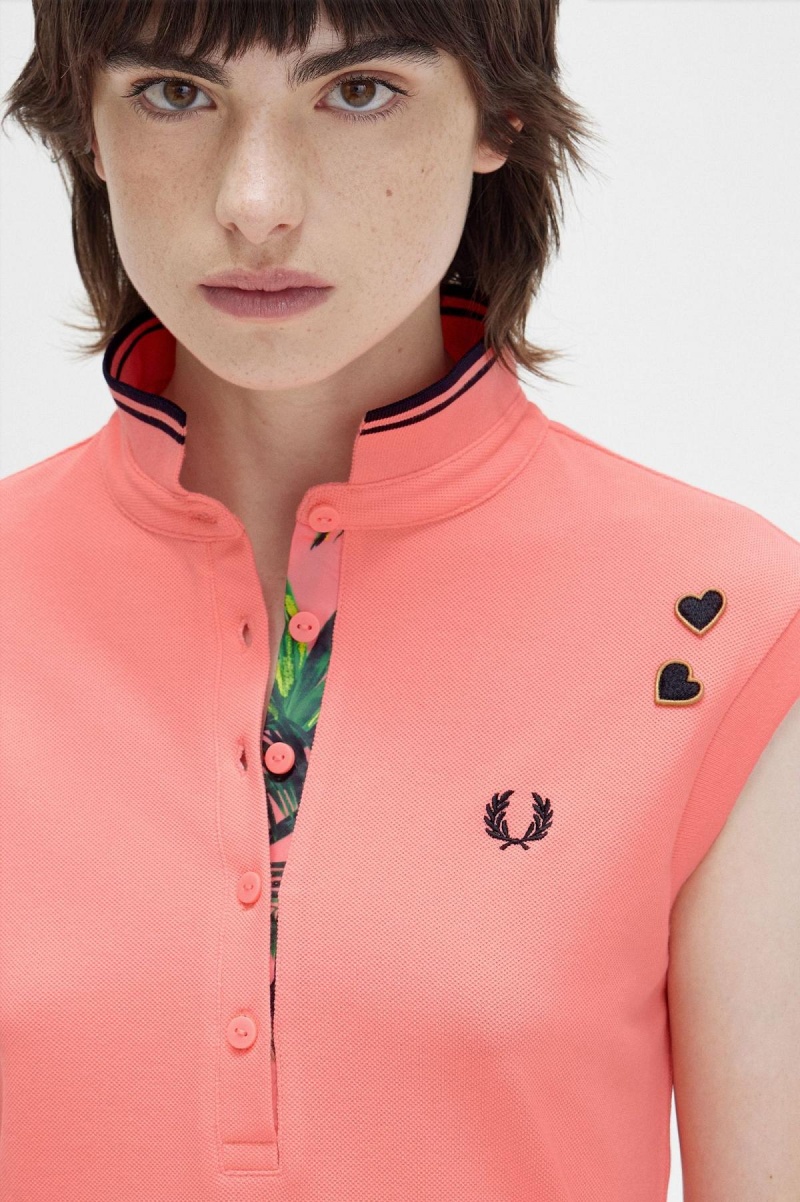 Peignoir Fred Perry Printed Trim Piqué Femme Corail | FRZDE16545