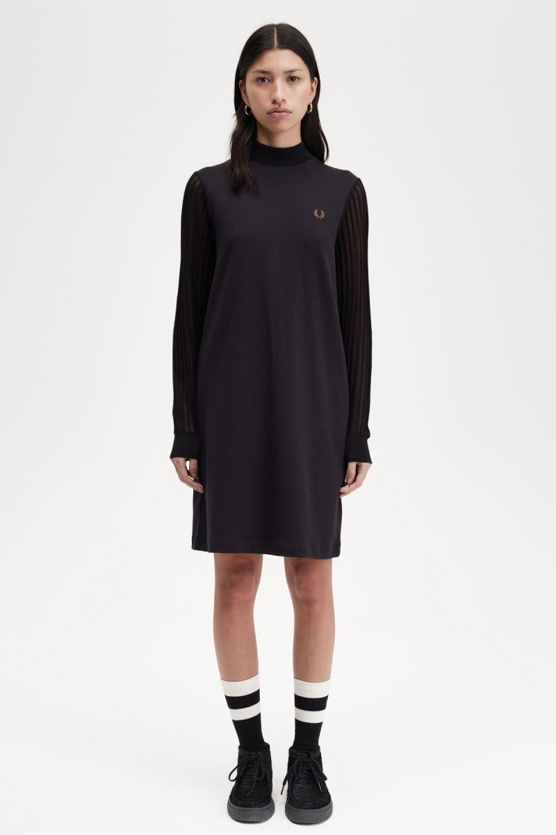 Peignoir Fred Perry Sheer Sleeve Mock Neck Femme Noir | QFRWA20353