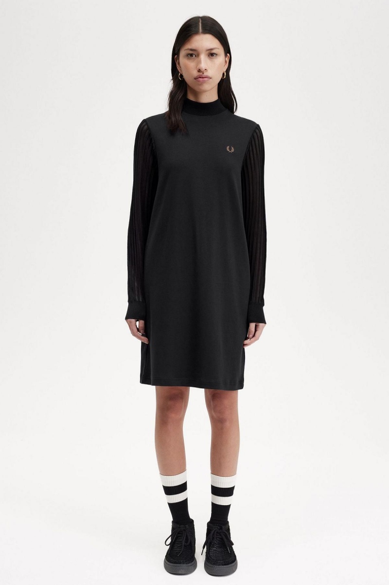 Peignoir Fred Perry Sheer Sleeve Mock Neck Femme Noir | QFRWA20353