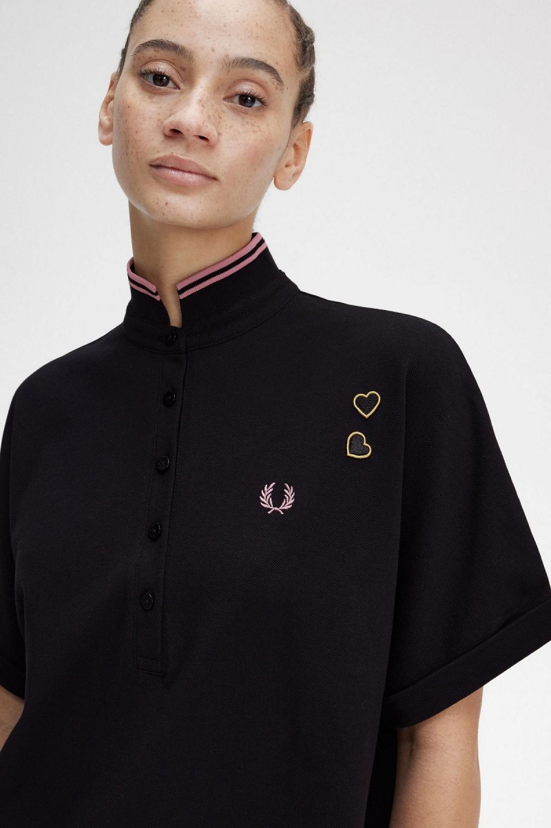 Peignoir Fred Perry Tipped Piqué Shirt Femme Noir | AFRWC45717