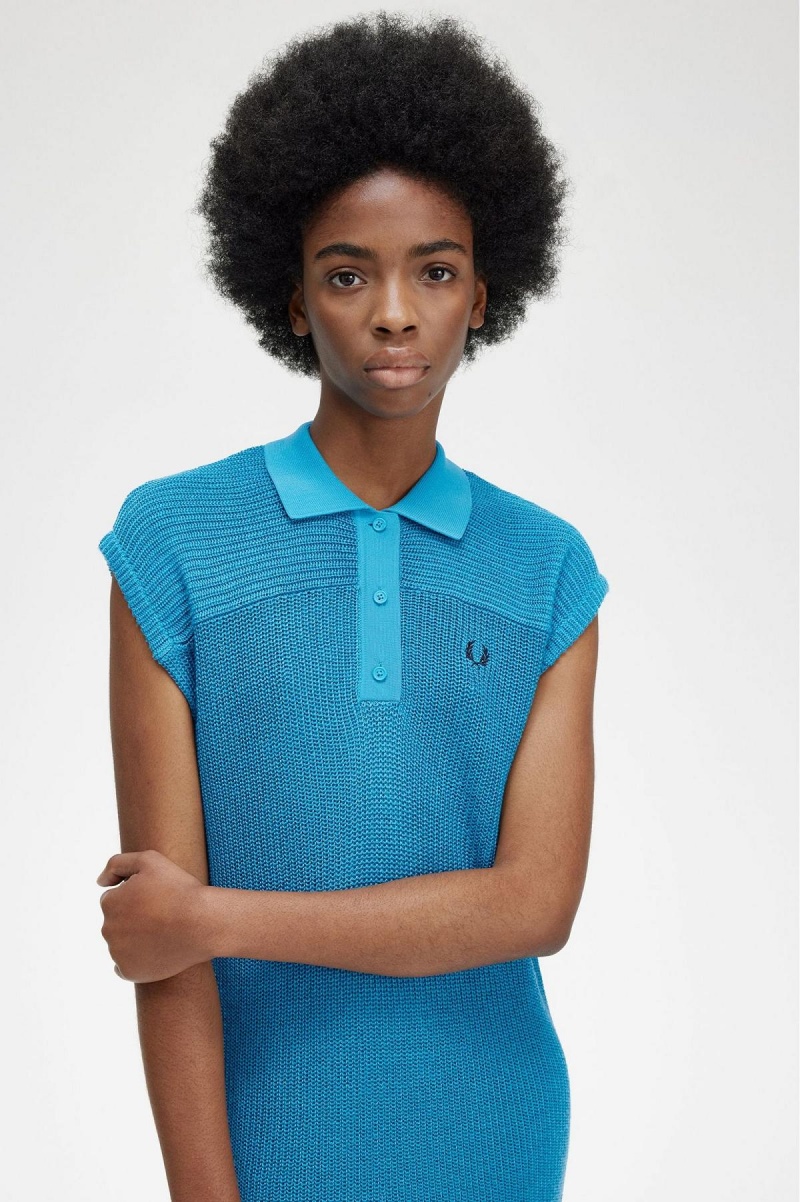 Peignoir Fred Perry Tricoté Shirt Femme Bleu | LFRTR20938