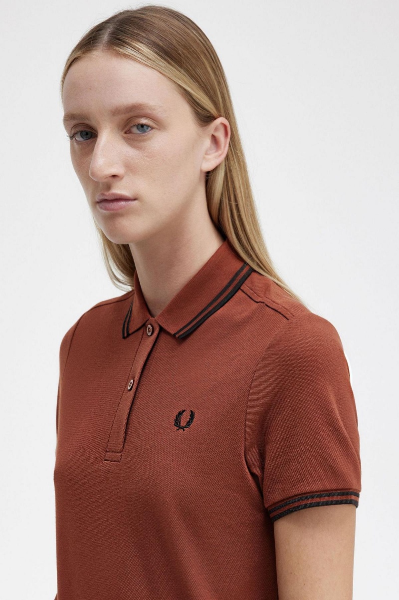 Peignoir Fred Perry Twin Tipped Fred Perry Shirt Femme Marron Noir Noir | ZFRMJ52989