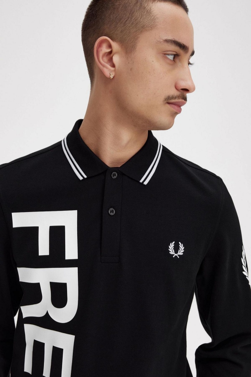 Polos Fred Perry Bold Graphique Long Sleeve Fred Perry Shirt Homme Noir | GFRUC28238