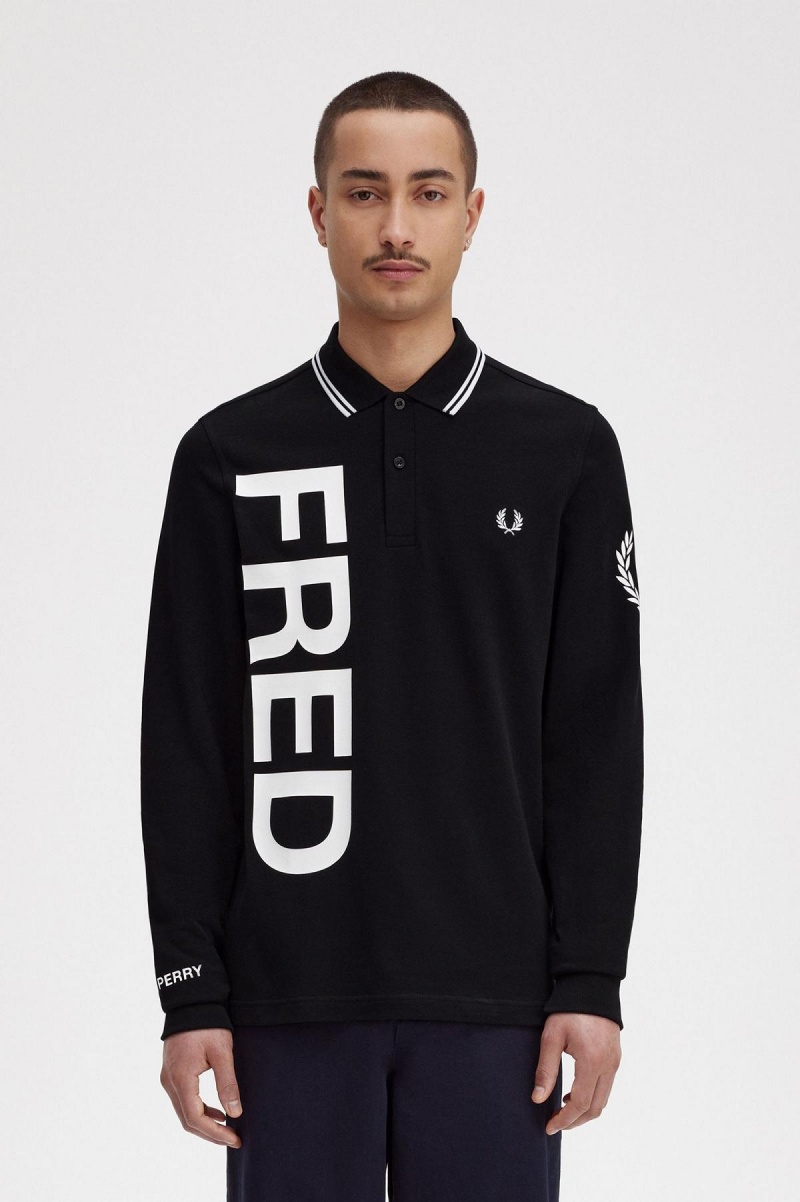 Polos Fred Perry Bold Graphique Long Sleeve Fred Perry Shirt Homme Noir | GFRUC28238