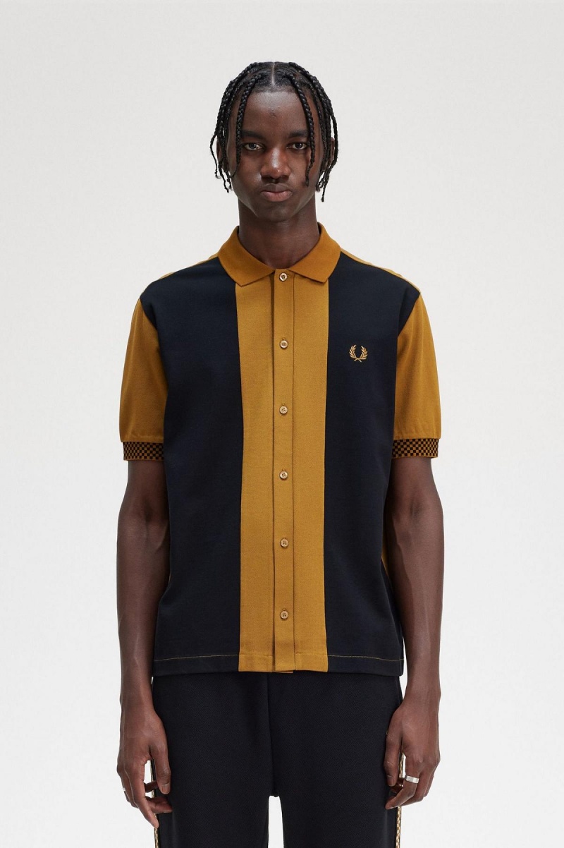 Polos Fred Perry Button Through Polo Shirt Homme Noir | FRQCS28701