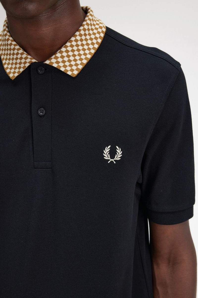 Polos Fred Perry Chequerboard Collar Polo Shirt Homme Noir | FRDFL47899