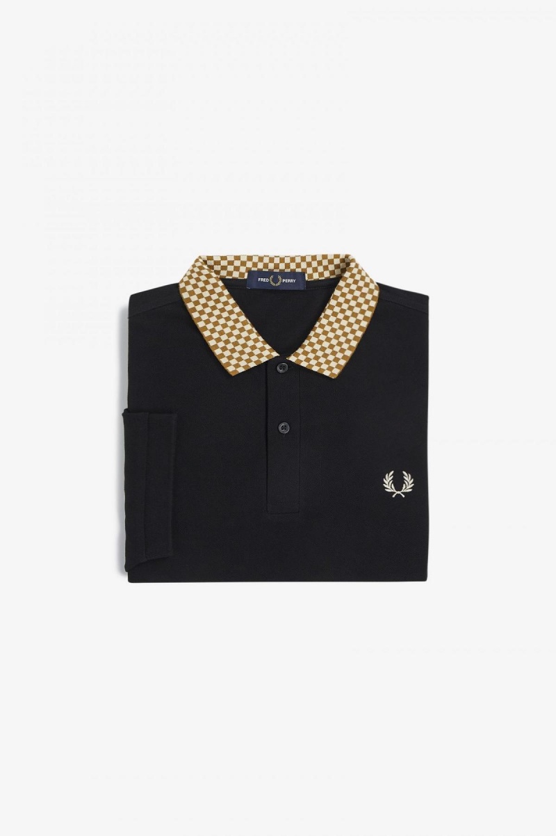 Polos Fred Perry Chequerboard Collar Polo Shirt Homme Noir | FRDFL47899