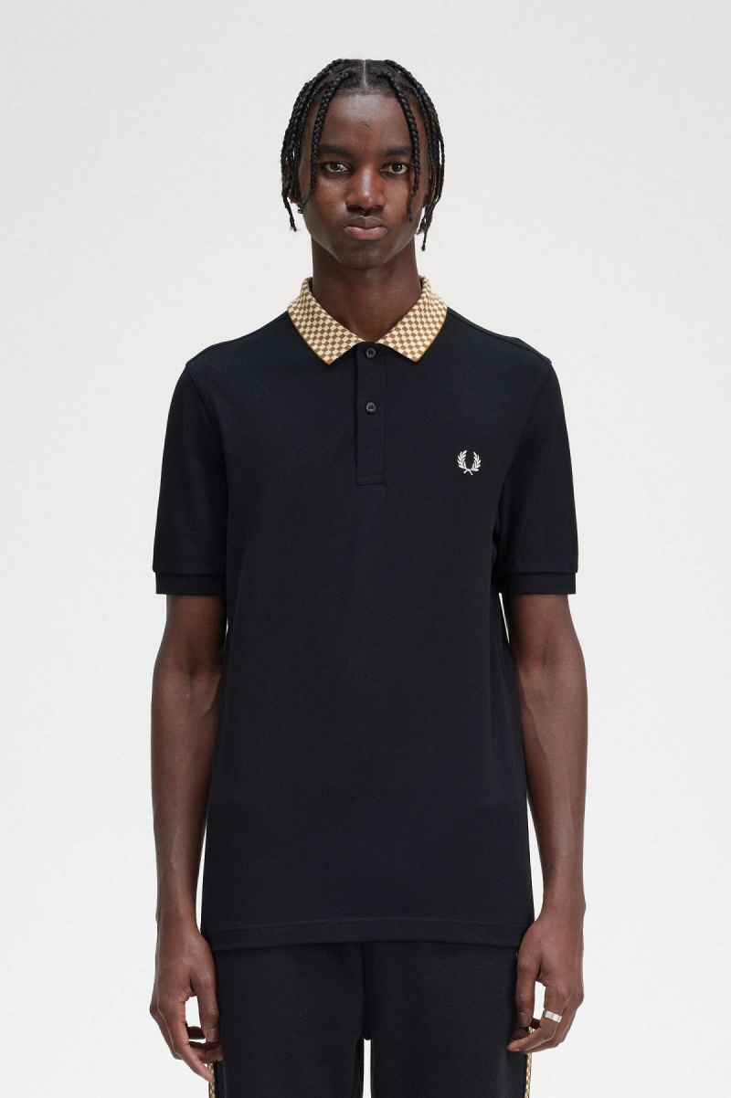 Polos Fred Perry Chequerboard Collar Polo Shirt Homme Noir | FRDFL47899