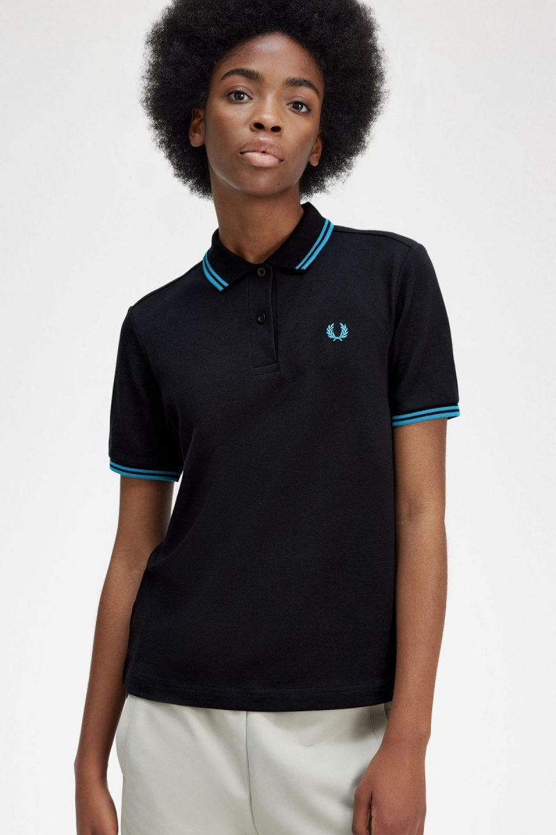 Polos Fred Perry G3600 Femme Noir Bleu Bleu | BFRSD33213