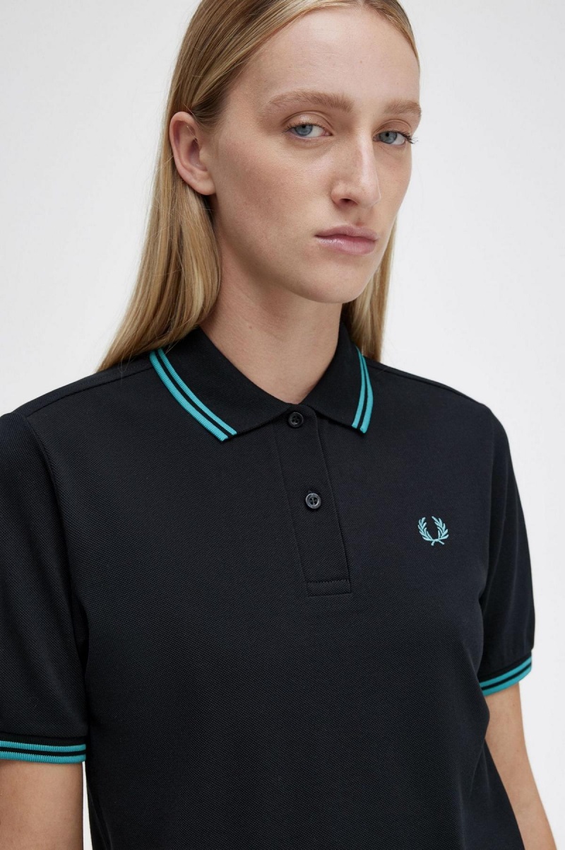 Polos Fred Perry G3600 Femme Noir Menthe Foncé Menthe Foncé | UFRTG38387