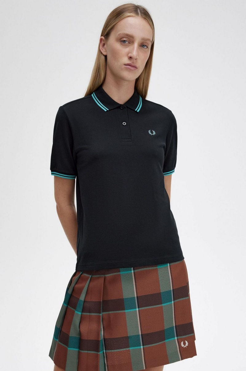 Polos Fred Perry G3600 Femme Noir Menthe Foncé Menthe Foncé | UFRTG38387