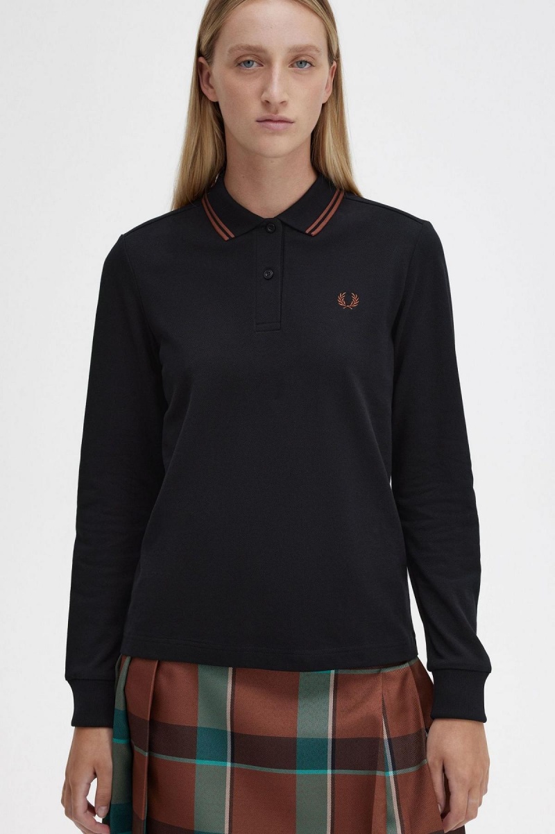 Polos Fred Perry G3636 Femme Noir Marron Marron | AFRWC41015