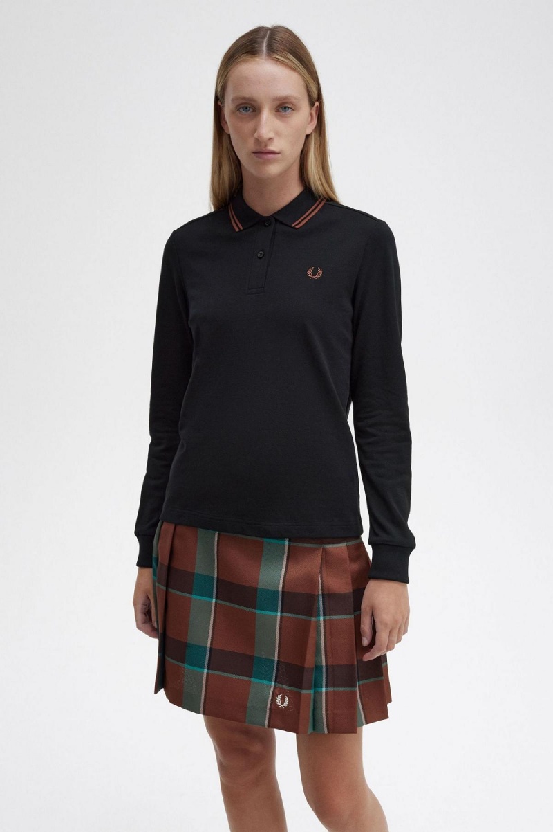 Polos Fred Perry G3636 Femme Noir Marron Marron | AFRWC41015