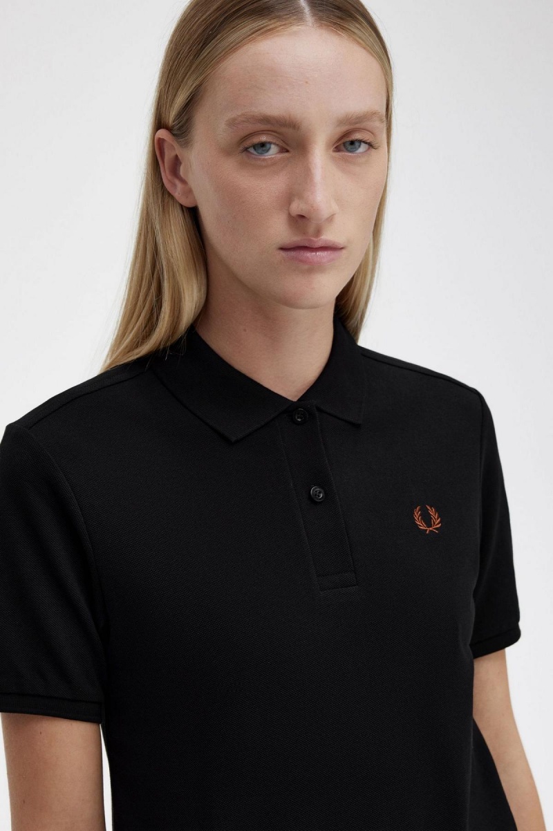 Polos Fred Perry G6000 Femme Noir Marron | FRJKU85501