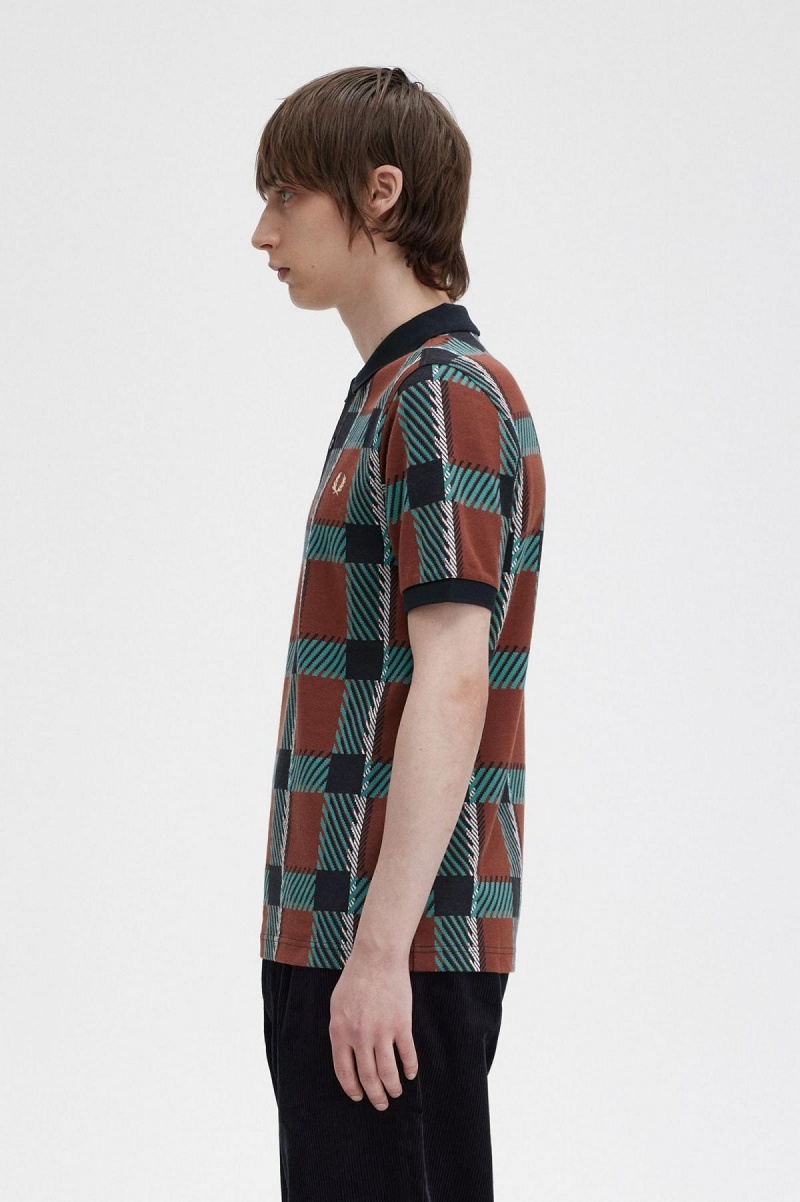 Polos Fred Perry Glitch Tartan Polo Shirt Homme Marron | EFRVG71172