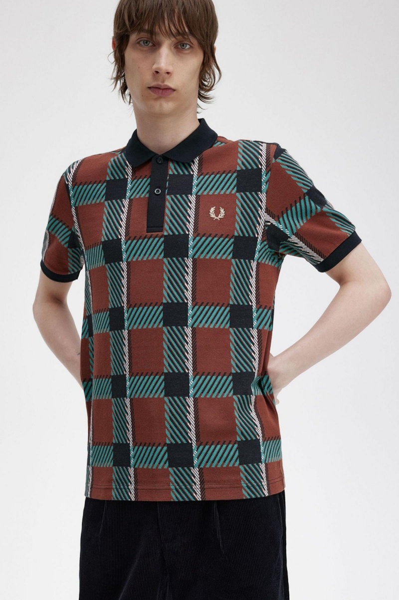 Polos Fred Perry Glitch Tartan Polo Shirt Homme Marron | EFRVG71172