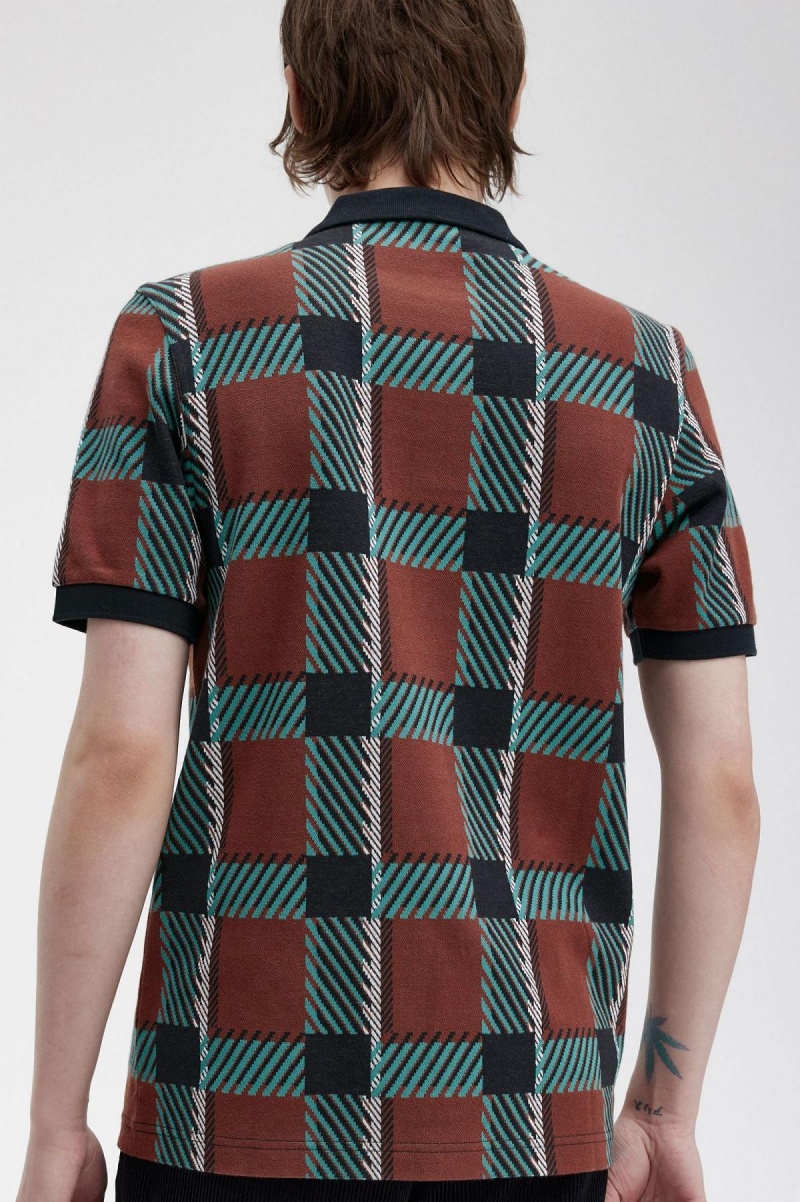 Polos Fred Perry Glitch Tartan Polo Shirt Homme Marron | EFRVG71172