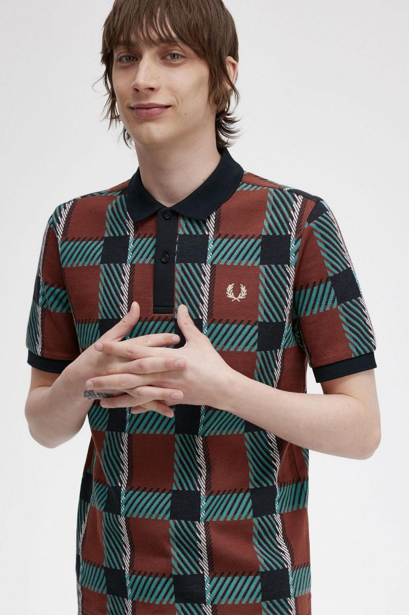 Polos Fred Perry Glitch Tartan Polo Shirt Homme Marron | EFRVG71172