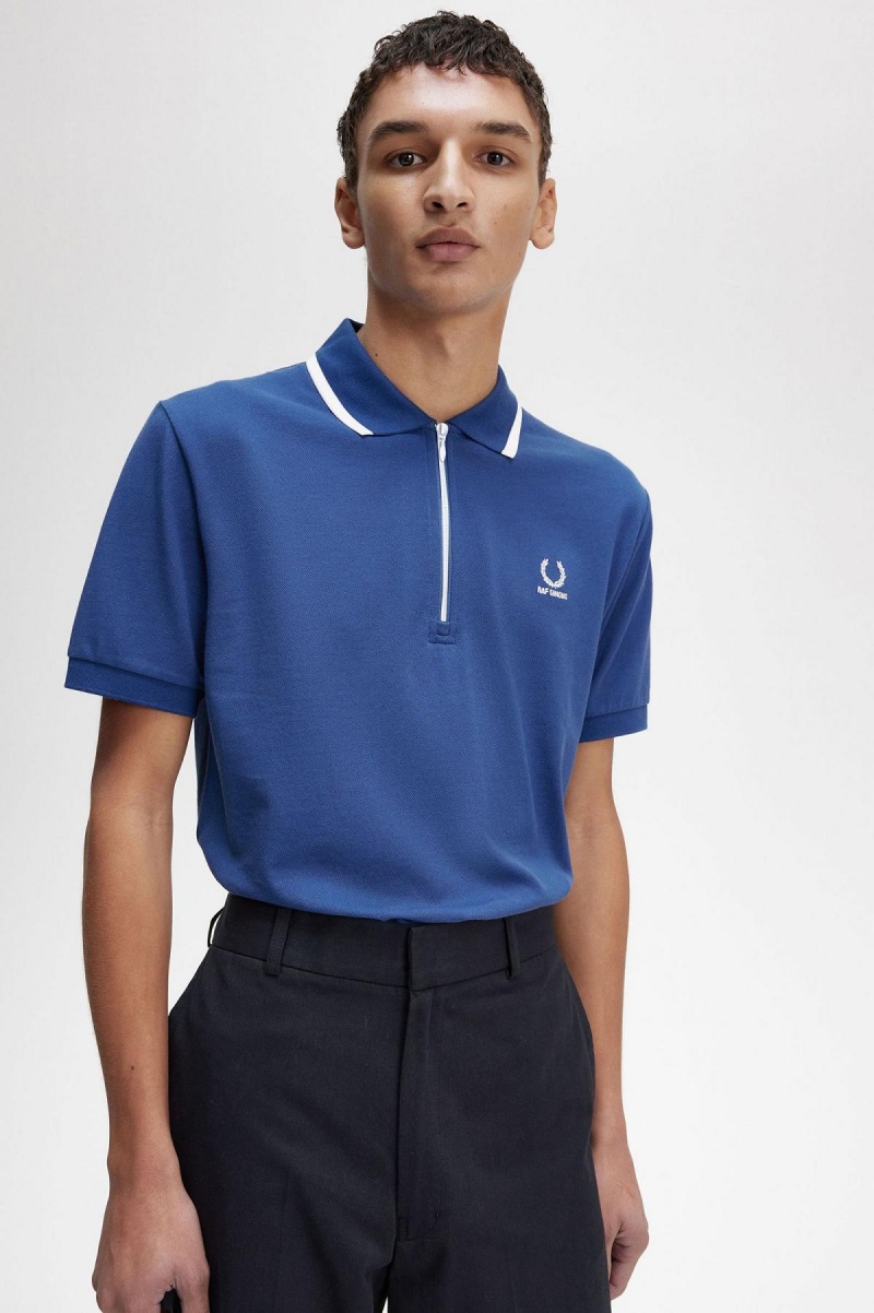 Polos Fred Perry Half Zip Polo Shirt Homme Bleu Royal Bleu | DFRVO95543