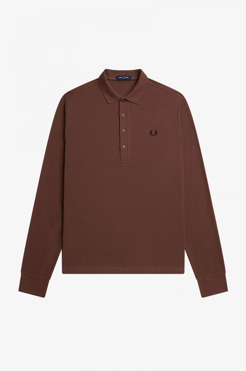 Polos Fred Perry Honeycomb Coton Long Sleeve Polo Shirt Homme Marron | EFRHC88095