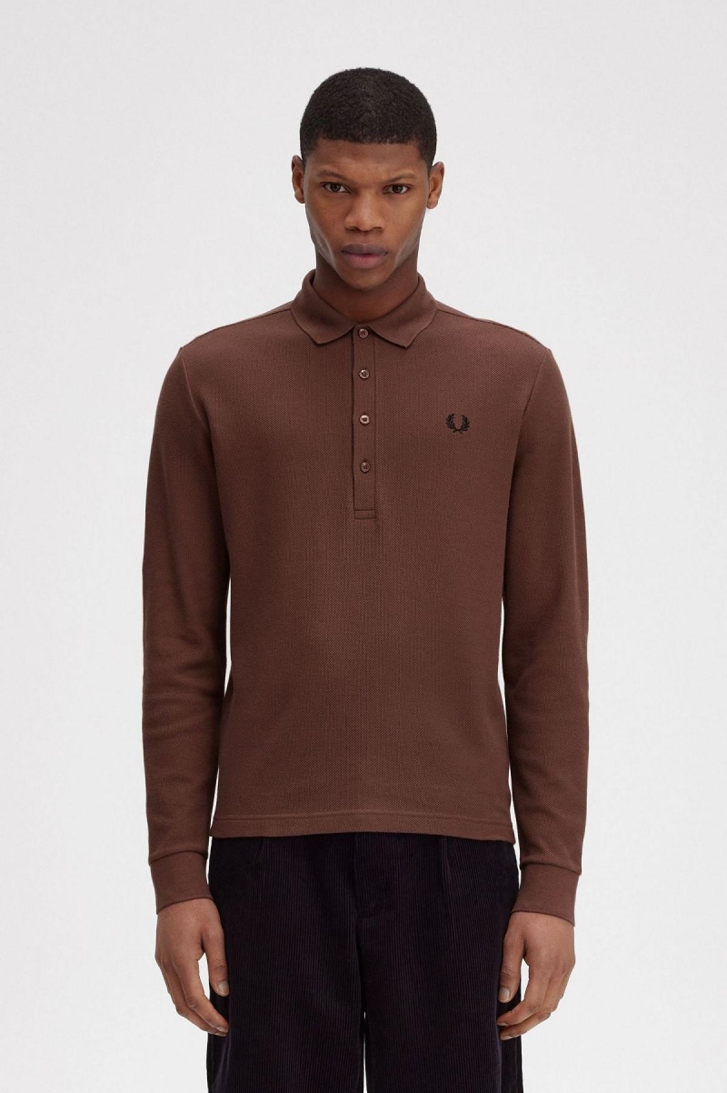 Polos Fred Perry Honeycomb Coton Long Sleeve Polo Shirt Homme Marron | EFRHC88095