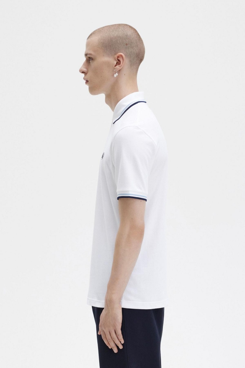 Polos Fred Perry M12 Homme Blanche Bleu Marine | FRCVG10279