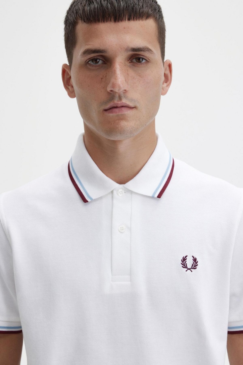 Polos Fred Perry M12 Homme Blanche Bordeaux | FRQAV90788