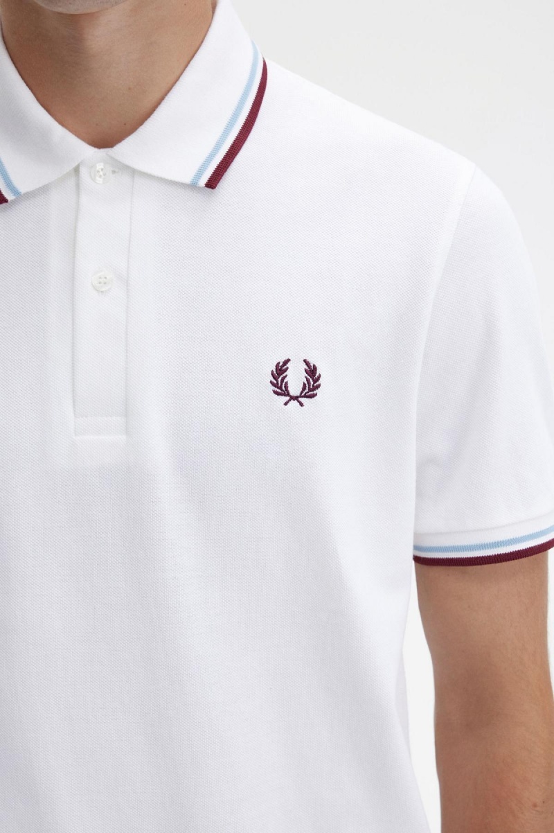 Polos Fred Perry M12 Homme Blanche Bordeaux | FRQAV90788