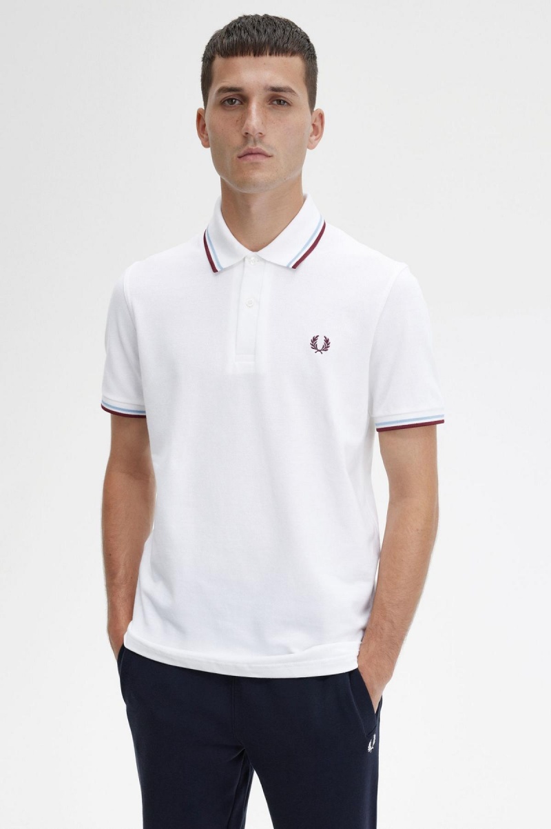 Polos Fred Perry M12 Homme Blanche Bordeaux | FRQAV90788