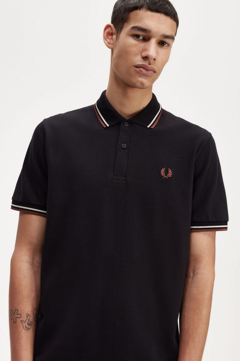 Polos Fred Perry M12 Homme Noir Marron | FFRHY81456