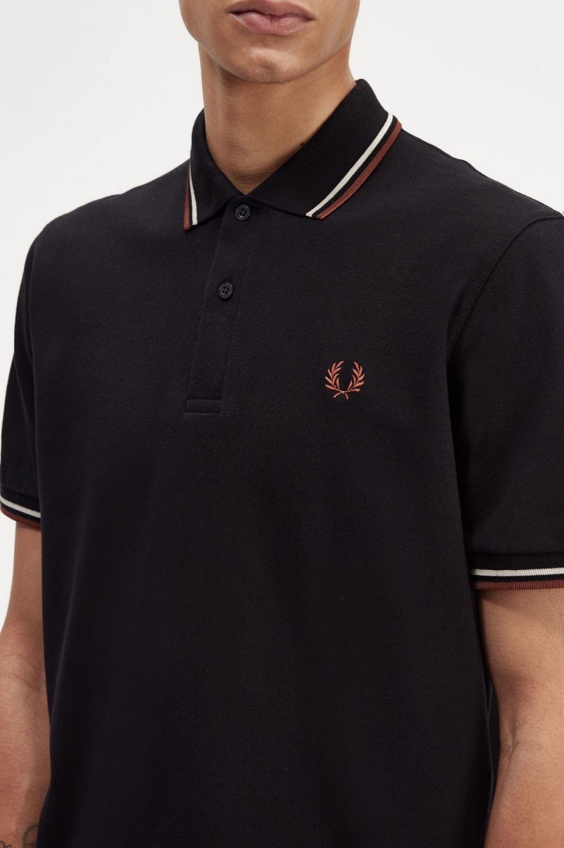 Polos Fred Perry M12 Homme Noir Marron | FFRHY81456