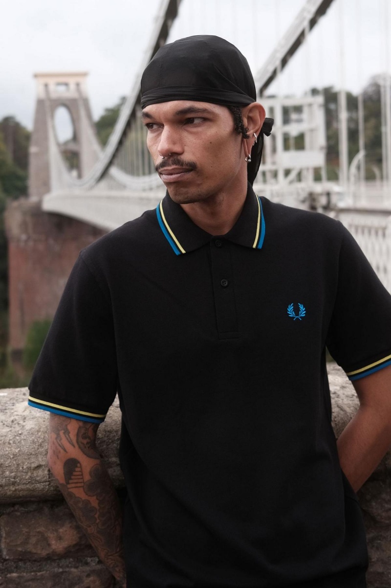 Polos Fred Perry M12 Homme Noir Vert Bleu | AFRWC93757