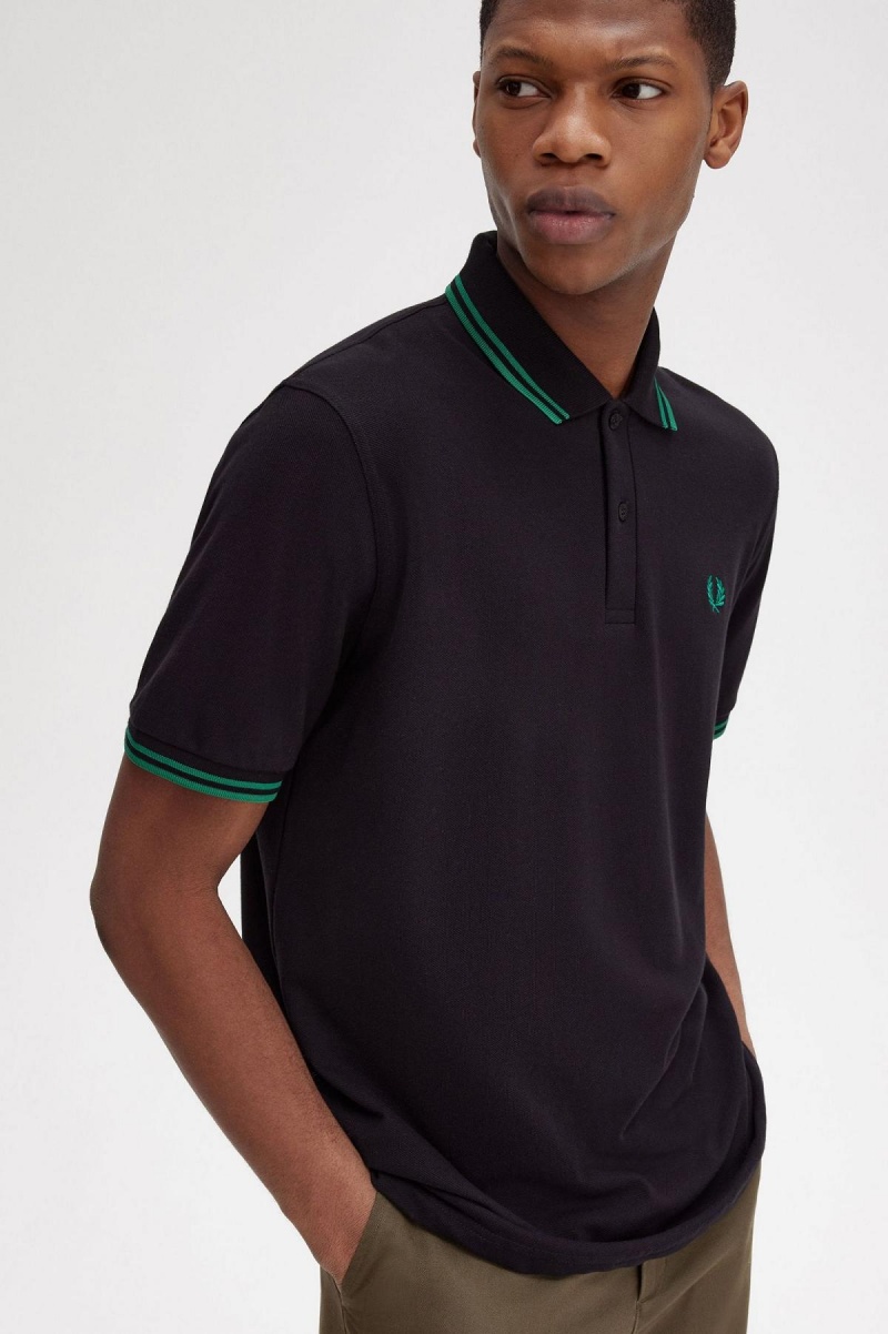 Polos Fred Perry M12 Homme Noir Vert Vert | YFRVQ22156