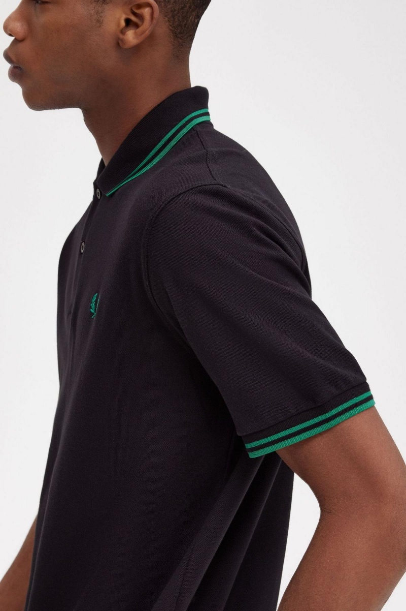 Polos Fred Perry M12 Homme Noir Vert Vert | YFRVQ22156