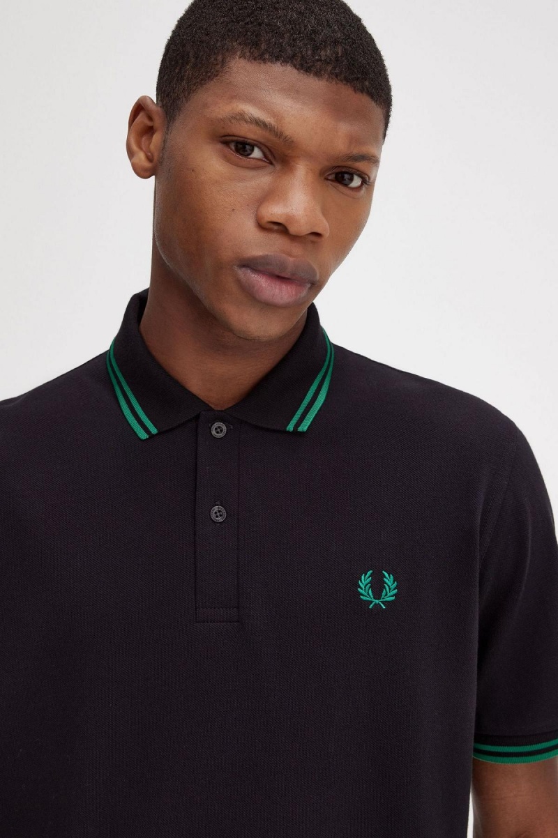 Polos Fred Perry M12 Homme Noir Vert Vert | YFRVQ22156