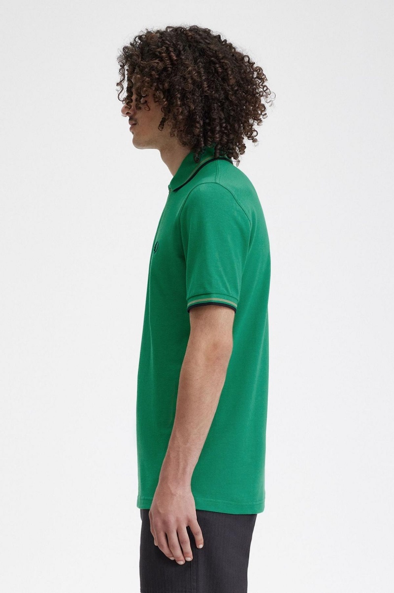 Polos Fred Perry M12 Homme Vert Vert Noir | FFRHY97655