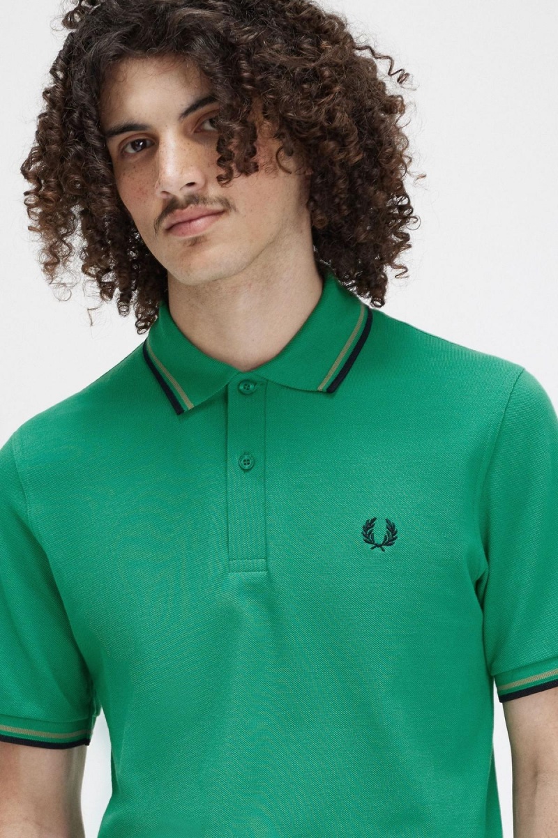 Polos Fred Perry M12 Homme Vert Vert Noir | FFRHY97655