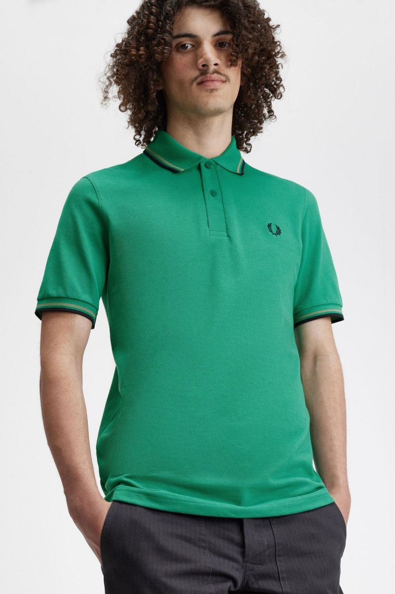 Polos Fred Perry M12 Homme Vert Vert Noir | FFRHY97655